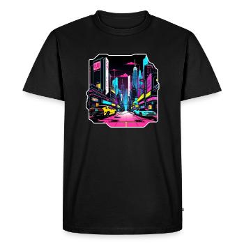 Neon Lights Driving in Dystopian City - Men's Premium Organic T-Shirt - black - Front - Nico (187cm)