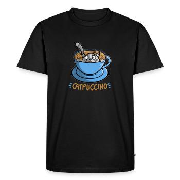 Catpuccino - funny cat in coffee - cappuccino - Men's Premium Organic T-Shirt - black - Front - Nico (187cm)