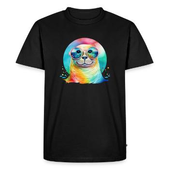 Bunter cooler Seehund mit Sonnenbrille - Männer Premium Bio T-Shirt - Schwarz - Vorne - Nico (187cm)