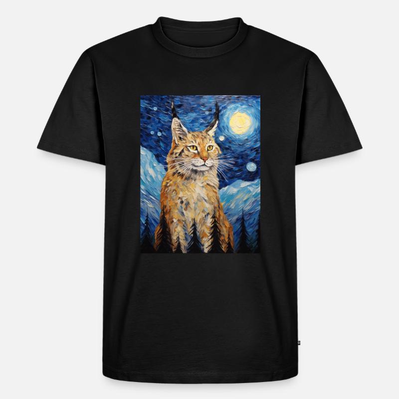 luchs, van gogh, sternennacht, tier - Männer Premium Bio T-Shirt - Schwarz