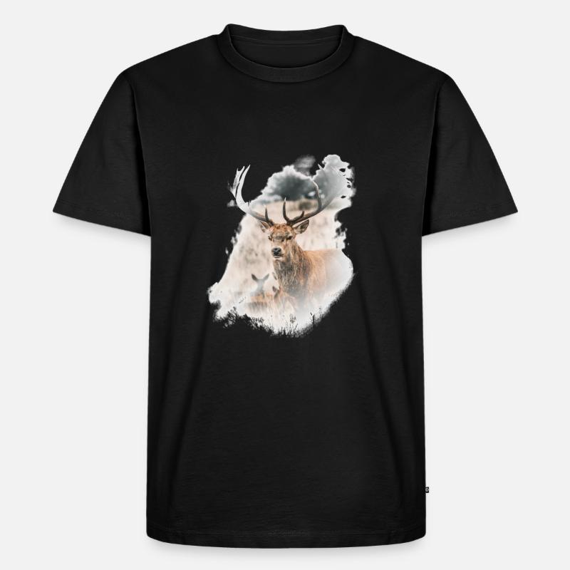 Hirsch - Männer Premium Bio T-Shirt - Schwarz