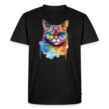 Chat coloré cool avec des lunettes de soleil - T-shirt Premium bio Homme - noir - Devant - Nico (187cm)