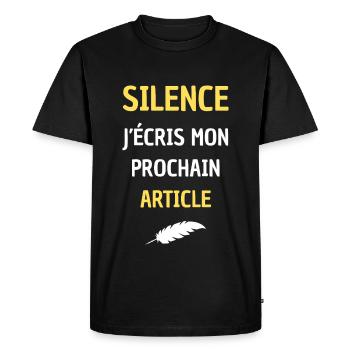 SILENCE J'ECRIS MON PROCHAIN ARTICLE - T-shirt Premium bio Homme - noir - Devant - Nico (187cm)