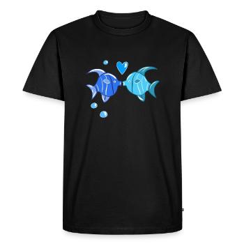 love couple heart symbol animals blue fish - Men's Premium Organic T-Shirt - black - Front - Nico (187cm)