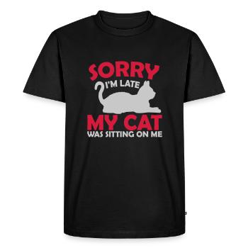sorry cat was sitting - Men's Premium Organic T-Shirt - black - Front - Nico (187cm)