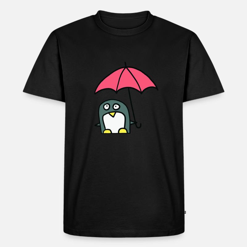 Pinguin mit Regenschirm - Männer Premium Bio T-Shirt - Schwarz