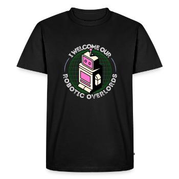 I Welcome Our Robotic Overlords - Retro Robot - Men's Premium Organic T-Shirt - black - Front - Nico (187cm)