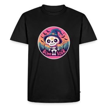 Bone Soir Halloween Cute Kawaii Skeleton Funny Pun - Men's Premium Organic T-Shirt - black - Front - Nico (187cm)