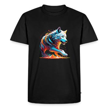 Wolf and Mountain - Protective Nature - Men's Premium Organic T-Shirt - black - Front - Nico (187cm)