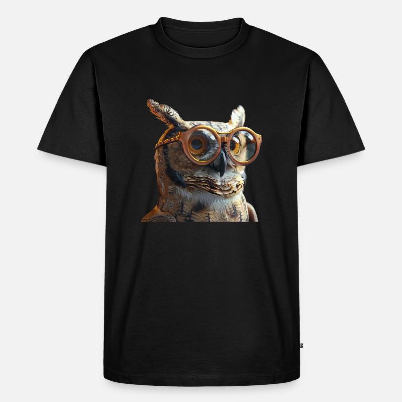 Eule mit Brille - Männer Premium Bio T-Shirt - Schwarz