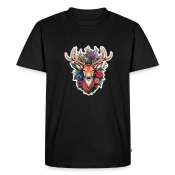 Tête de cerf avec des fleurs - T-shirt Premium bio Homme - noir - Devant - Nico (187cm)