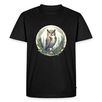Great Horned Owl Juniper Tree - Men's Premium Organic T-Shirt - black - Front - Nico (187cm)