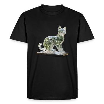 Sculpture d’un chat fait de gouttes d’eau colorées - T-shirt Premium bio Homme - noir - Devant - Nico (187cm)