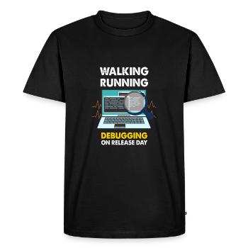 Walking Running Debugging on releas day Shirt - T-shirt Premium bio Homme - noir - Devant - Nico (187cm)