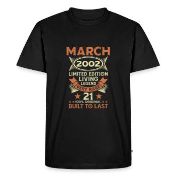 21e anniversaire Mars Né 2002 Idée cadeau - T-shirt Premium bio Homme - noir - Devant - Nico (187cm)