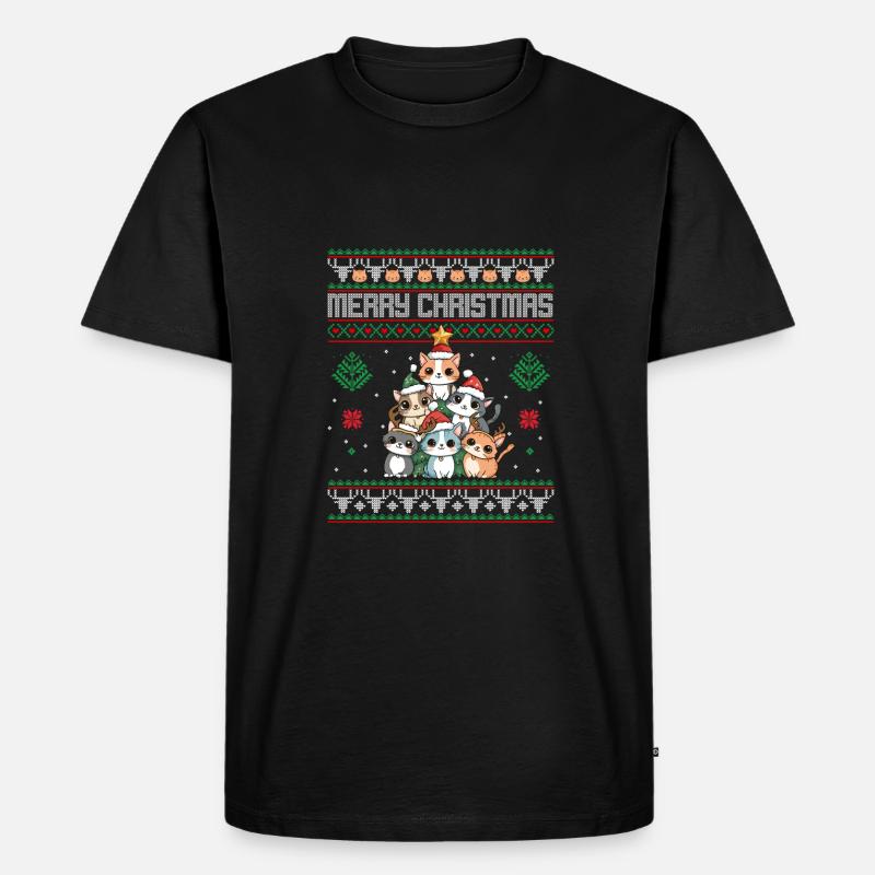 Katze Weihnachten Katze - Männer Premium Bio T-Shirt - Schwarz