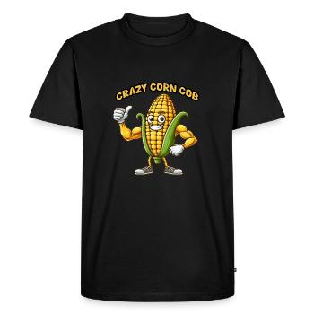Crazy Veggies: Corn Cob Body Builder Thumbs Up - Men's Premium Organic T-Shirt - black - Front - Nico (187cm)