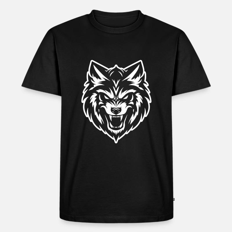 Wolf Kopf - Männer Premium Bio T-Shirt - Schwarz