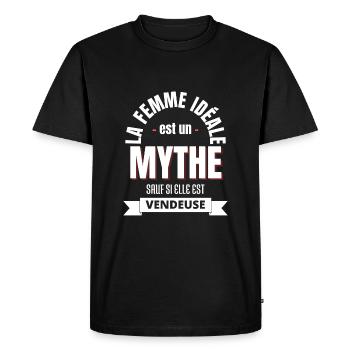 Femme vendeuse idéale citation humour - T-shirt Premium bio Homme - noir - Devant - Nico (187cm)
