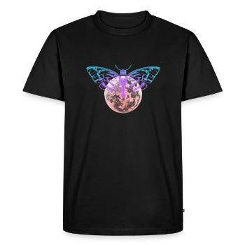 Dessin papillon de nuit et pleine lune / crâne Hawkmoth - T-shirt Premium bio Homme - noir - Devant - Nico (187cm)