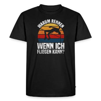 Saut en hauteur - Pourquoi courir quand je peux voler - T-shirt Premium bio Homme - noir - Devant - Nico (187cm)
