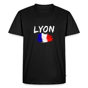 Lyon France Ville Drapeau Lyon - T-shirt Premium bio Homme - noir - Devant - Nico (187cm)