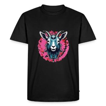 Portrait de chèvre Billy sur une grande touche de couleur - T-shirt Premium bio Homme - noir - Devant - Nico (187cm)