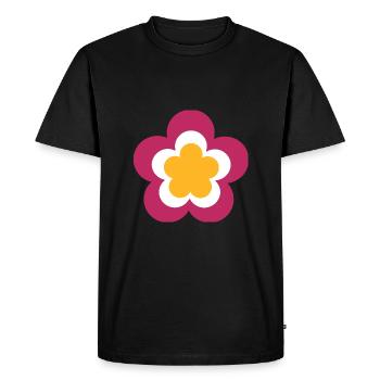 des années 70 fleur motif Violet, fascife, - T-shirt Premium bio Homme - noir - Devant - Nico (187cm)