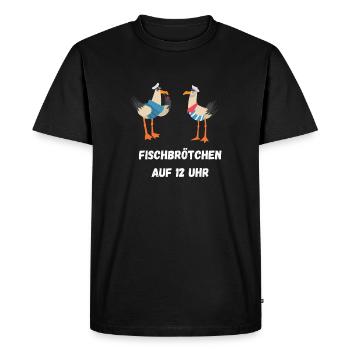 Ostsee Möwen plaudern Fischbrötchen auf 12 Uhr - Männer Premium Bio T-Shirt - Schwarz - Vorne - Nico (187cm)