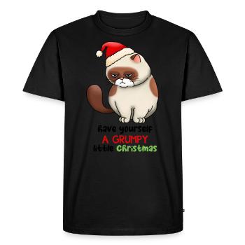 Christmas Funny Cat Christmas Tree Cat - Men's Premium Organic T-Shirt - black - Front - Nico (187cm)