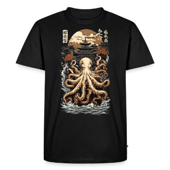 Ukiyo-E Octopus Sea Wave Japon Style de design rétro - T-shirt Premium bio Homme - noir - Devant - Nico (187cm)