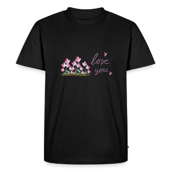 pink flowers I love you heart - Men's Premium Organic T-Shirt - black - Front - Nico (187cm)