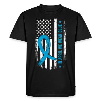 In April we wear Blue Autism Awareness - Men's Premium Organic T-Shirt - black - Front - Nico (187cm)