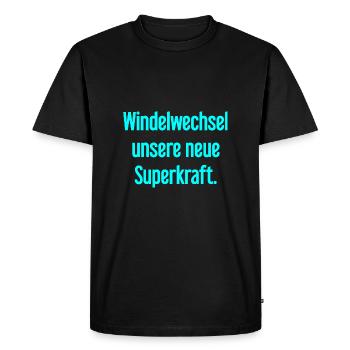 Changement de couche – notre nouveau superpouvoir - T-shirt Premium bio Homme - noir - Devant - Nico (187cm)