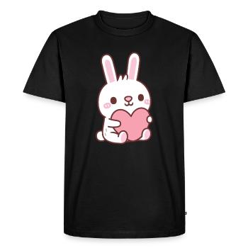 Mignon lapin blanc étreignant le cœur Doodle - T-shirt Premium bio Homme - noir - Devant - Nico (187cm)