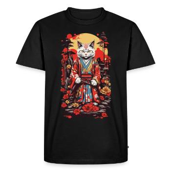 Kimono Wearing Cat Shogun Aesthetics Japan Design - Men's Premium Organic T-Shirt - black - Front - Nico (187cm)