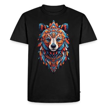 ours méditation Yoga Mandala plume Design - T-shirt Premium bio Homme - noir - Devant - Nico (187cm)