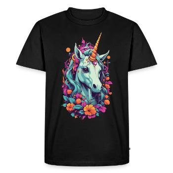 Licorne magique aux couleurs pastel de l’arc-en-ciel - T-shirt Premium bio Homme - noir - Devant - Nico (187cm)