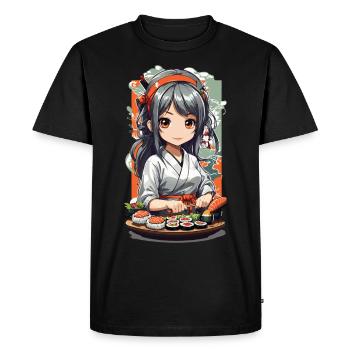 Kawaii Anime Sushi Master Manga Design - Men's Premium Organic T-Shirt - black - Front - Nico (187cm)
