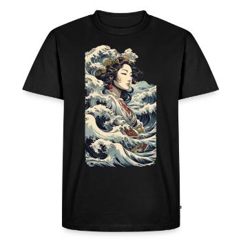 Geisha Ukiyo-E Wave Retro Streetwear Art - Men's Premium Organic T-Shirt - black - Front - Nico (187cm)