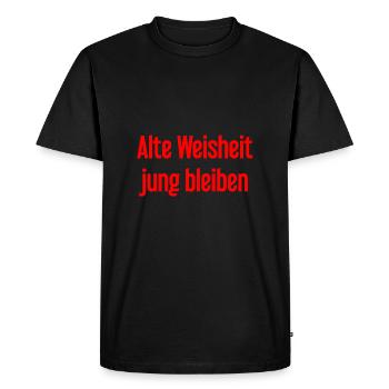Sagesse ancienne, restez jeune – dicton joyeux - T-shirt Premium bio Homme - noir - Devant - Nico (187cm)