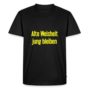 Sagesse ancienne, restez jeune – dicton joyeux - T-shirt Premium bio Homme - noir - Devant - Nico (187cm)