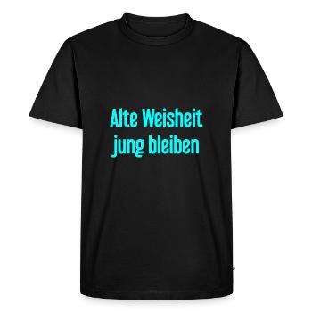 Sagesse ancienne, restez jeune – dicton joyeux - T-shirt Premium bio Homme - noir - Devant - Nico (187cm)