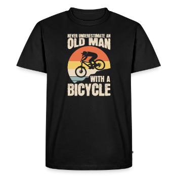 Vieil homme avec un amateur de vélo - T-shirt Premium bio Homme - noir - Devant - Nico (187cm)