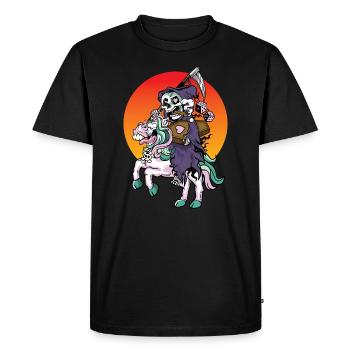 Halloween Grim Reaper chevauche une drôle de licorne - T-shirt Premium bio Homme - noir - Devant - Nico (187cm)