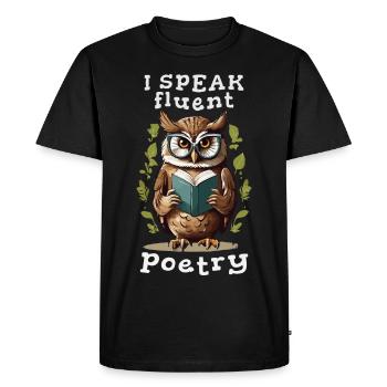 Je parle couramment la poésie, hibou lettré - T-shirt Premium bio Homme - noir - Devant - Nico (187cm)