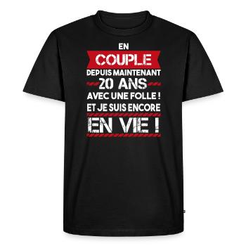 cadeau marrant pour couple 20 ans | phrase drôle - T-shirt Premium bio Homme - noir - Devant - Nico (187cm)