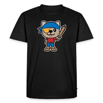 Chat pirate avec épée en bois - T-shirt Premium bio Homme - noir - Devant - Nico (187cm)