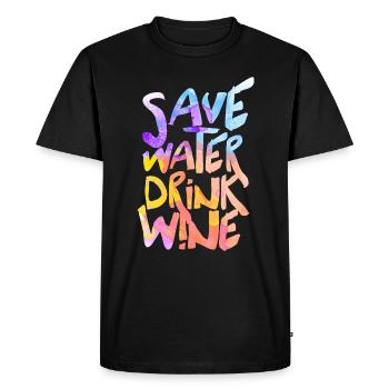 Eau de secours, boire du vin - T-shirt Premium bio Homme - noir - Devant - Nico (187cm)