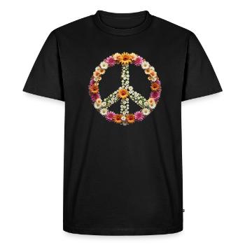 paix, signe de paix, signe de paix, fleurs, coloré - T-shirt Premium bio Homme - noir - Devant - Nico (187cm)